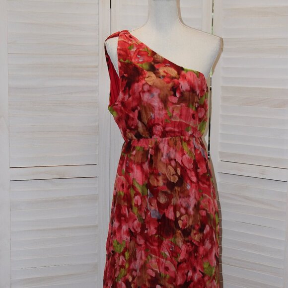 LARA G by Lara Guidotti Red Floral Airy Silk Blend Dress Size XL - Picture 4 of 8